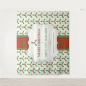 Tenture Christmas Holly Pattern Green Holly Red Berries (Devant)