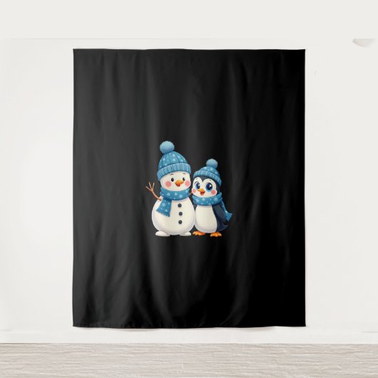 Tenture Christmas Merry Christmas For Gift Penguin Snowman (Devant)