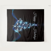 Tenture Christmas Party Blue Tree Shiny Black Elegant (Devant (Horizontal))