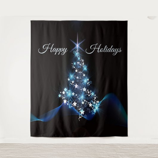 Tenture Christmas Party Blue Tree Shiny Black Elegant (Devant)