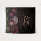 Tenture Christmas Party Pink Ornament Green Leaves Black (Devant (Horizontal))