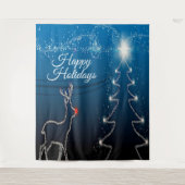 Tenture Christmas Party Reindeer Tree Blue Sky Shiny Stars (Devant)