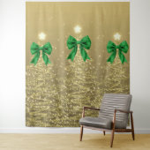 Tenture Christmas Sparkling Trees Gold Faux Green Bow (En situation)