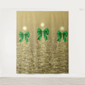 Tenture Christmas Sparkling Trees Gold Faux Green Bow (Devant)