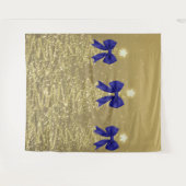 Tenture Christmas Sparkling Trees Gold Faux Navy Bow (Devant (Horizontal))