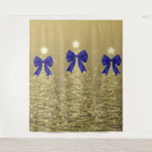 Tenture Christmas Sparkling Trees Gold Faux Navy Bow (Devant)