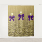 Tenture Christmas Sparkling Trees Gold Faux Purple Bow (Devant)