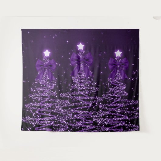 Tenture Christmas Sparkling Trees Purple Faux Bow (Devant (Horizontal))
