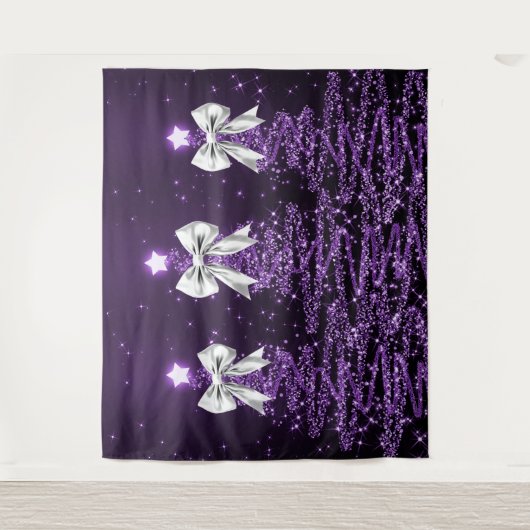 Tenture Christmas Sparkling Trees Purple Faux Silver Bow  (Devant)