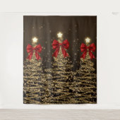 Tenture Christmas Sparkling Trees Red Gold Faux Bow (Devant)