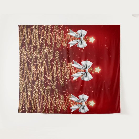 Tenture Christmas Sparkling Trees Red Gold Silver Bow (Devant (Horizontal))