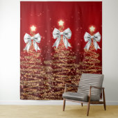 Tenture Christmas Sparkling Trees Red Gold Silver Bow  (En situation)