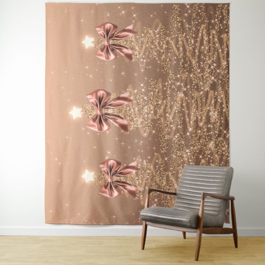 Tenture Christmas Sparkling Trees Rose Gold Faux Bow (En situation)