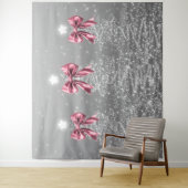 Tenture Christmas Sparkling Trees Silver Faux Pink Bow  (En situation)