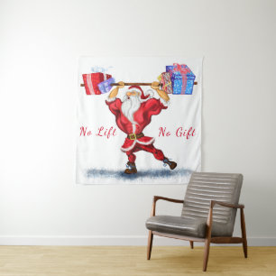 Tenture Christmas Tapestry Bodybuilder Santa with Gifts