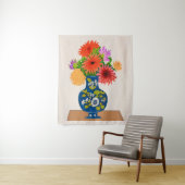Tenture Chrysanthèmes dans un vase chinois bleu (En situation)
