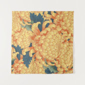 Tenture Chrysanthèmes japonais : motif floral jaune. (Devant (Horizontal))