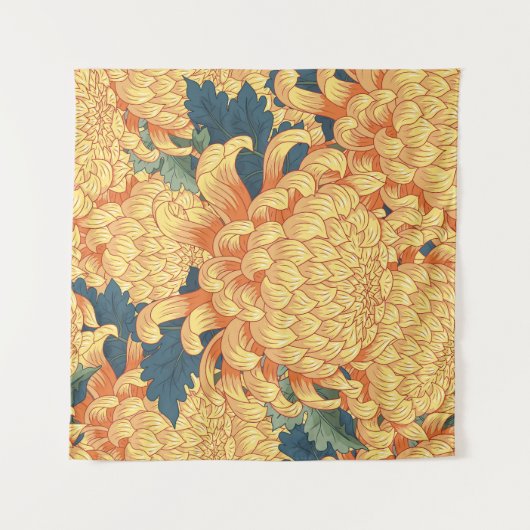 Tenture Chrysanthèmes japonais : motif floral jaune. (Devant (Horizontal))