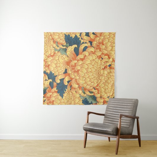 Tenture Chrysanthèmes japonais : motif floral jaune. (En situation (horizontale))