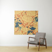 Tenture Chrysanthèmes japonais : motif floral jaune. (En situation)