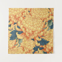 Chrysanthèmes japonais : motif floral jaune.