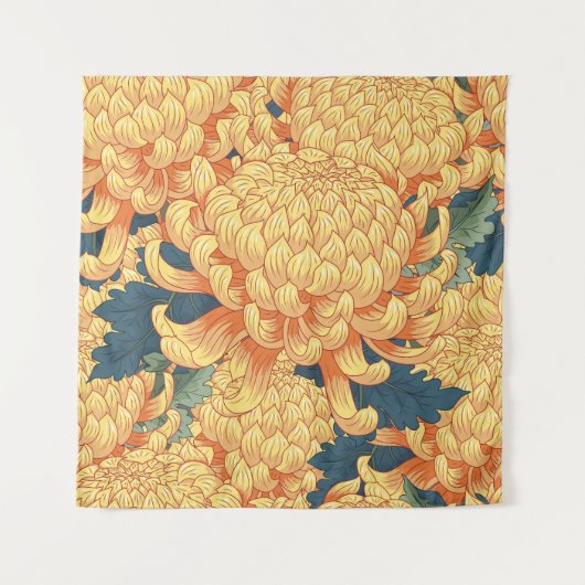 Tenture Chrysanthèmes japonais : motif floral jaune. (Devant)