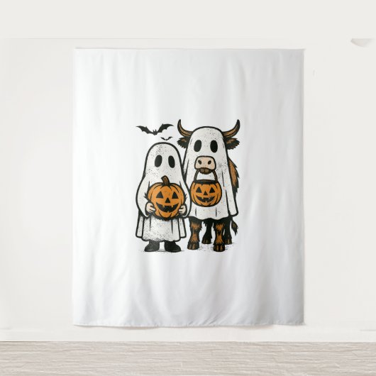 Tenture Chute Cute Vache Highland Ghost Halloween (Devant)