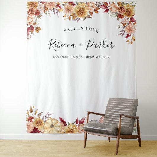Tenture Chute en amour fleurs citrouilles Backdrop Cabine  (En situation)