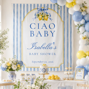 Tenture Ciao Baby Blue Lemon Fond de Décor pour Baby Showe