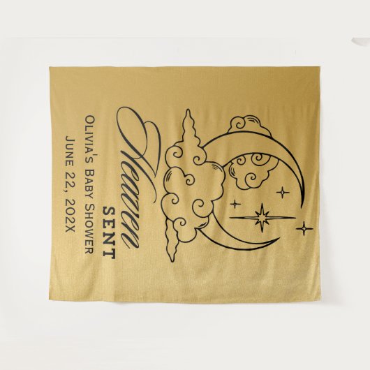 Tenture Ciel Envoyé Lune Étoiles Or Shower Bébé  (Devant (Horizontal))