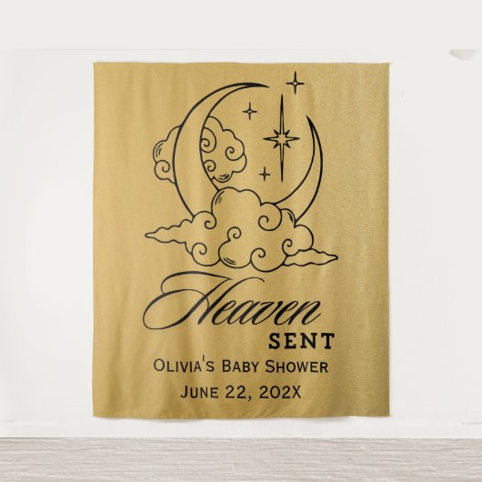 Tenture Ciel Envoyé Lune Étoiles Or Shower Bébé  (Devant)