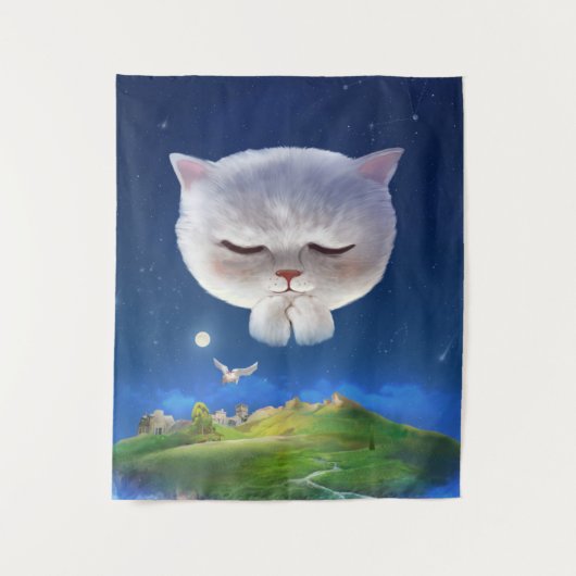 Tenture Ciel nocturne avec chat (Devant)