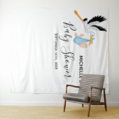 Tenture Cigogne garçon shower bébé fond blanc photo (En situation (horizontale))