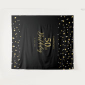 Tenture Cinquante | Gold & Black 50th Birthday Party Backd (Devant (Horizontal))