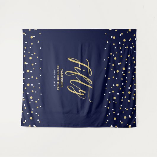 Tenture Cinquante | Gold & Navy 50th Birthday Party Contex (Devant (Horizontal))