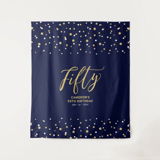 Tenture Cinquante | Gold & Navy 50th Birthday Party Contex (Devant)