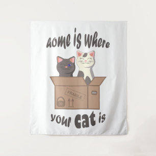 Tenture Citation drôle Accueil est où est votre chat