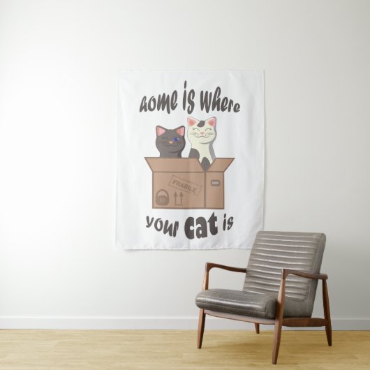 Tenture Citation drôle Accueil est où est votre chat (En situation)