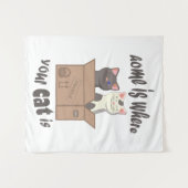 Tenture Citation drôle Accueil est où est votre chat (Devant (Horizontal))