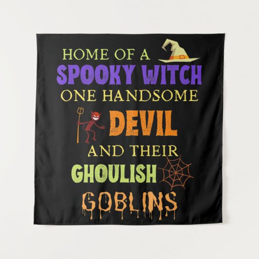 Tenture Citation Halloween Familiale Avec Witch Devil Spid (Devant)