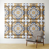 Tenture Citron blanc bleu méditerranéen (En situation (horizontale))