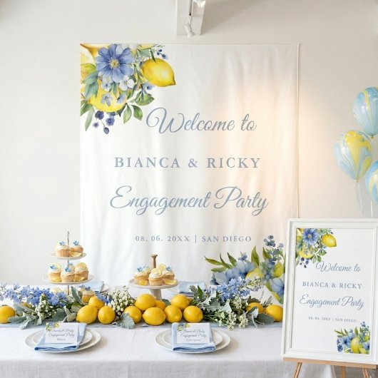Tenture Citron bleu Floral Citrus Accueil