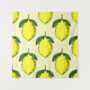 Tenture Citrons et feuilles : motif d'été.