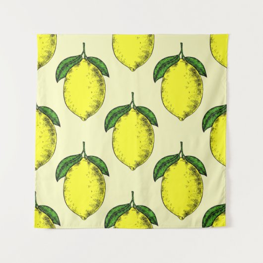 Tenture Citrons et feuilles : motif d'été. (Devant)