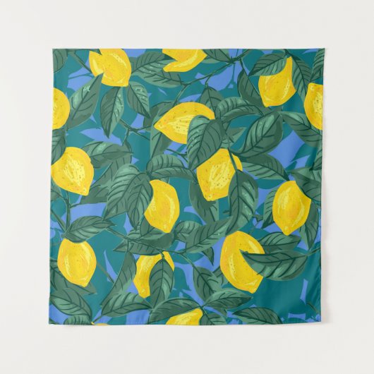 Tenture Citrons, feuille : motif tropical d'agrumes. (Devant)