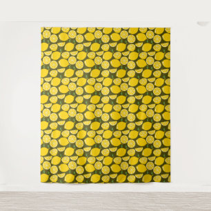 Tenture Citrons jaunes et motif vert olive : Citrus modern