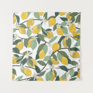 Tenture Citrons Jaunes, Impression Tropicale Sans Fil.