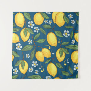 Tenture Citrons jaunes : Motif de fruits tropicaux.