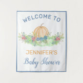 Tenture Citrouille Bleu Chute Florale Baby shower Bienvenu (Devant)