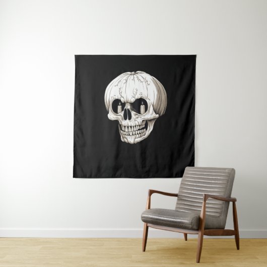 Tenture Citrouille Crâne Halloween Gothique (En situation)